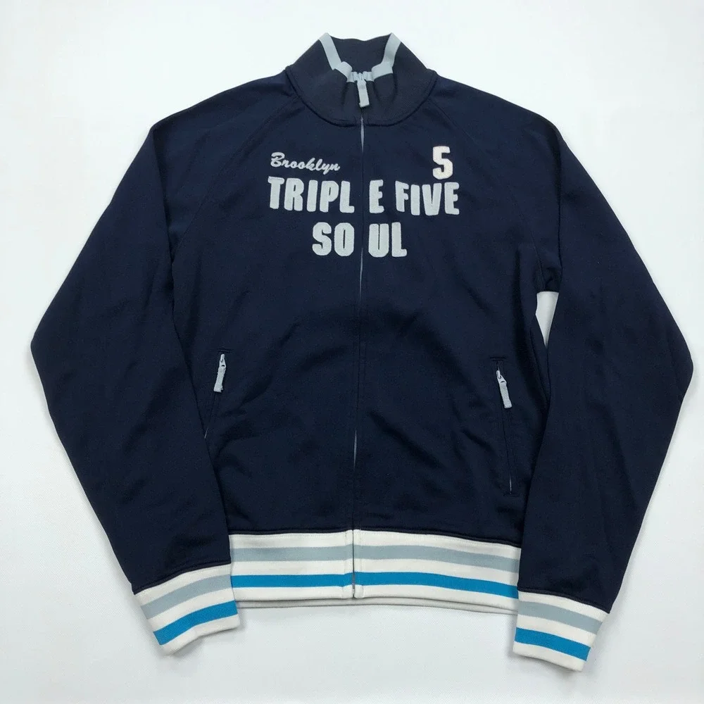 Triple Five Soul Brooklyn Track Jacket Mens Medium Navy Blue Hip Hop Y2K Zip Up